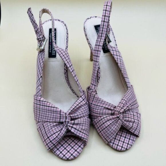 Isaac Mizrahi Plaid Slingback Peep Toe Heels Size 9 - Picture 2 of 6